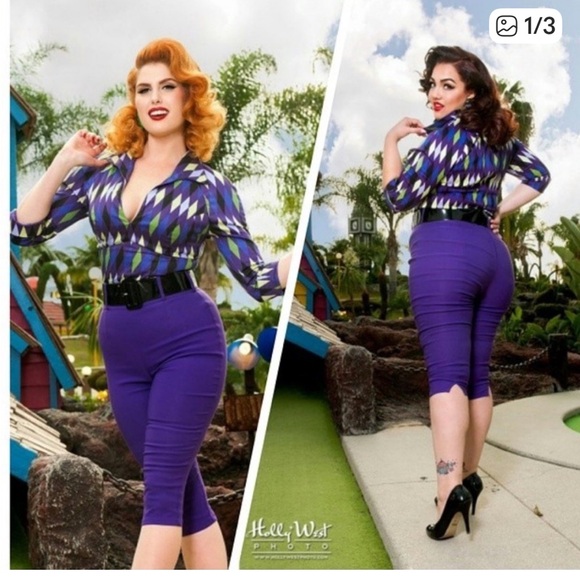 Deadly Dames Purple Capris S - Picture 2 of 6